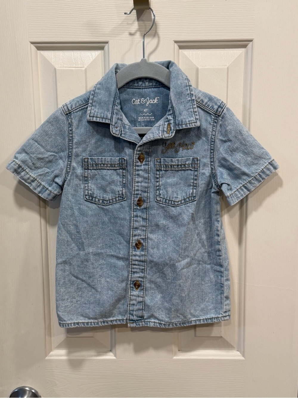 Cat & Jack 4T Light Blue Denim Short-Sleeve “Yee-Haw” Shirt